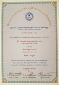 Dr. Swetha Sivagurunathan Ray certificate