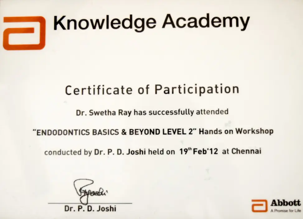 Dr Swetha Ray certificate