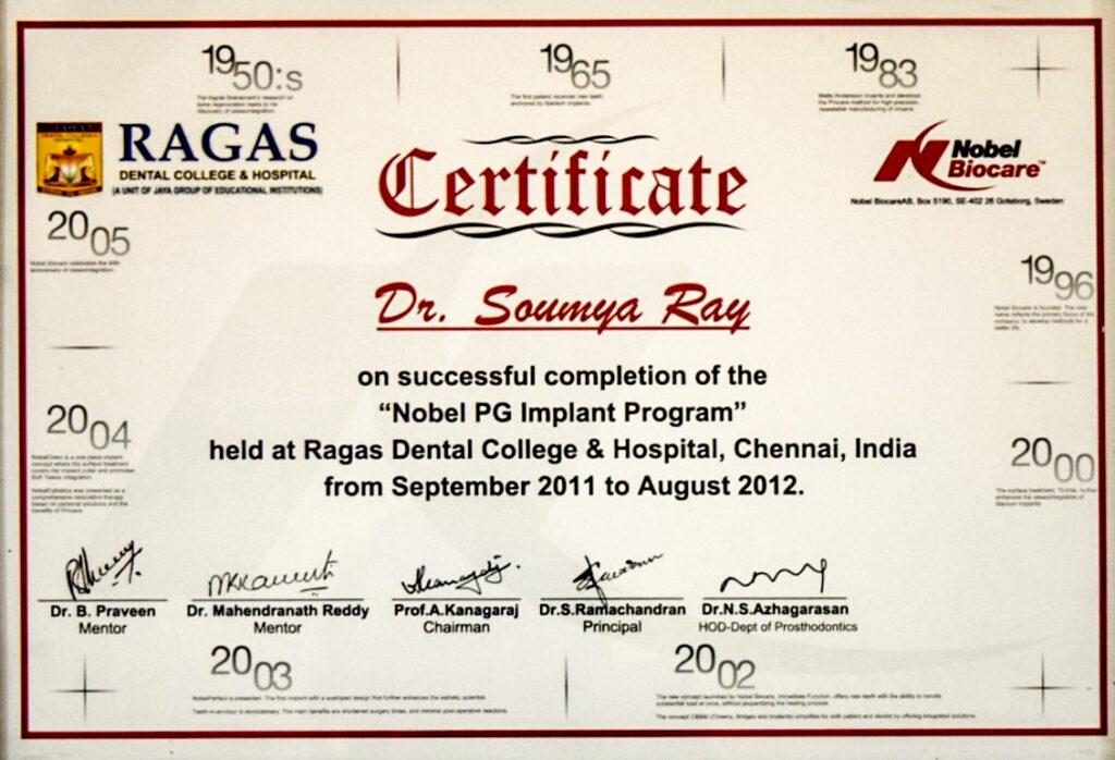 Dr Soumya Ray certificate