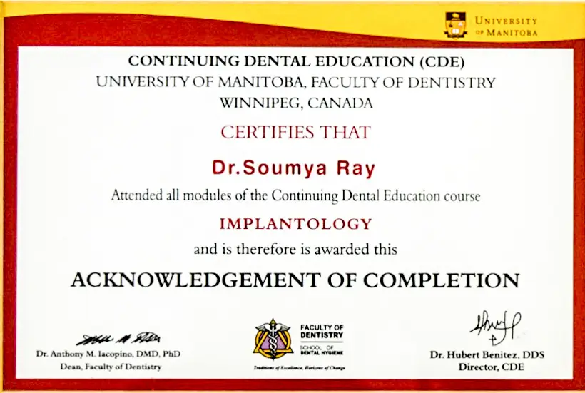 Dr Soumya Ray Implant certificate